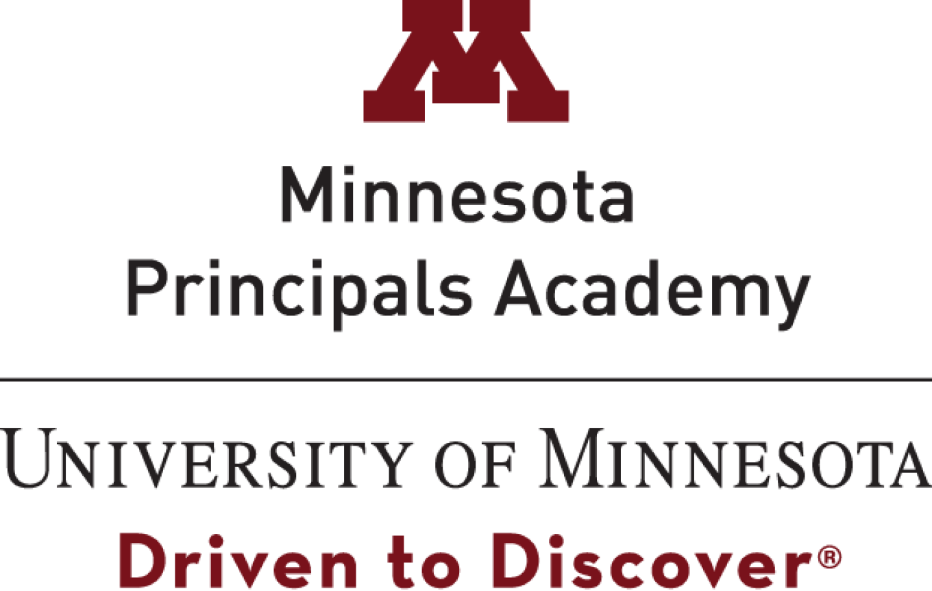 Minnesota Principals Academy official wordmark, with maroon M on top and Driven to Discover tagline in maroon underneath